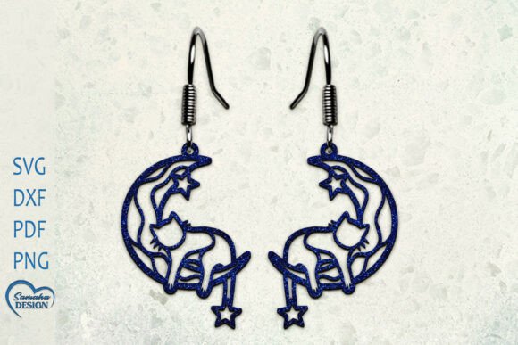 Cat and Moon Earrings Laser Cut