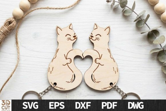 Cat Couple Heart Keychain SVG