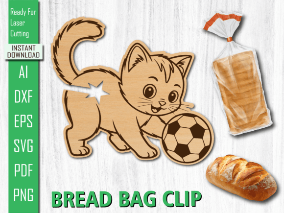 Cat Flying Football Laser Cut Bread Clip