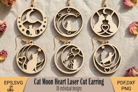 Cat Moon Heart Laser Cut Earring