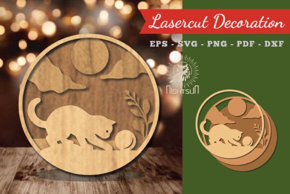Cat Round Lasercut Decoration 1