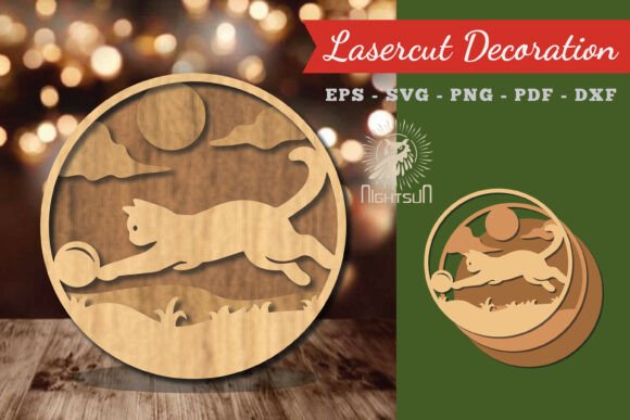 Cat Round Lasercut Decoration 2