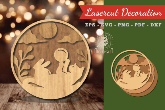 Cat Round Lasercut Decoration 3