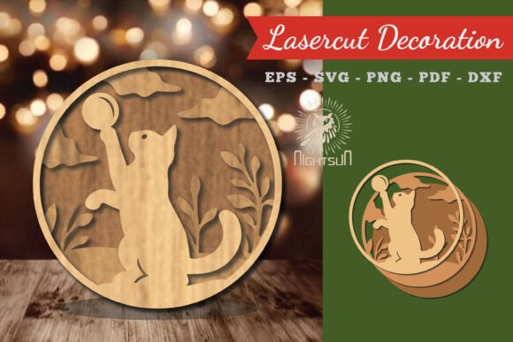 Cat Round Lasercut Decoration 5