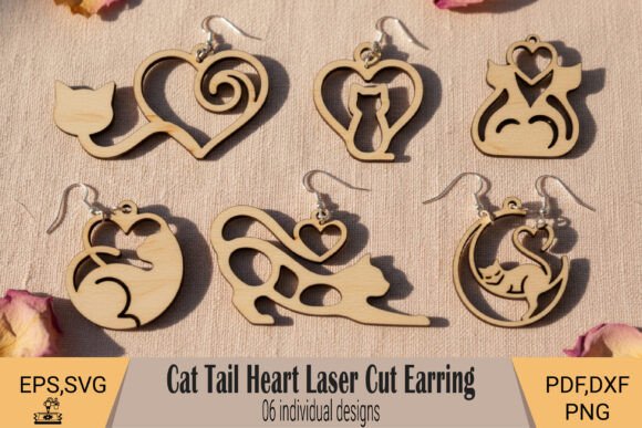 Cat Tail Heart Laser Cut Earring