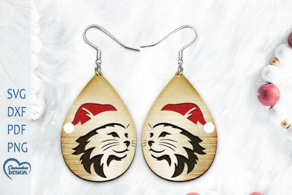 Christmas Cat Earrings Engraving