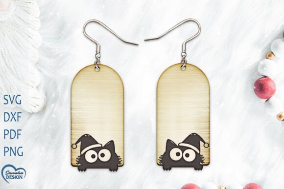 Christmas Cat Engravings Earrings