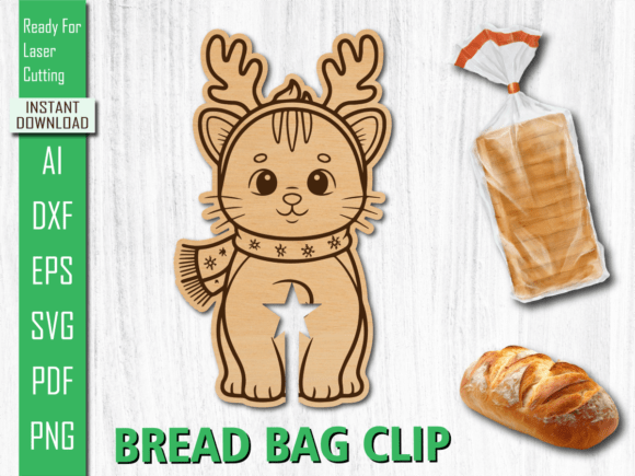 Christmas Reindeer Cat Bread Bag Clip