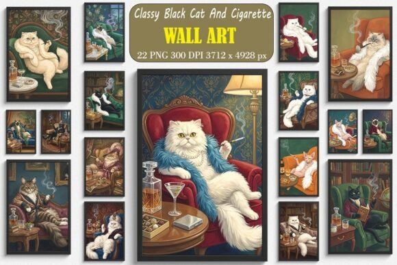 Classy Black Cat and Cigarette Wall Art
