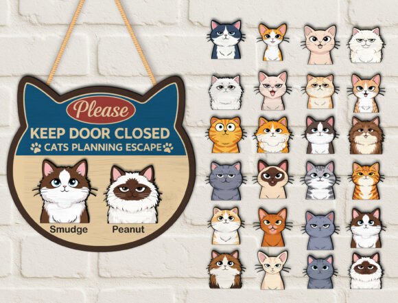Custom Cat Door Sign Escape Artist Art