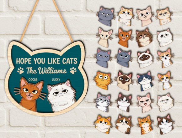 Custom Cat Shape Wood Welcome Door Sign