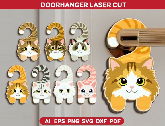 Cute Cat Door Hanger Laser Cut Bundle