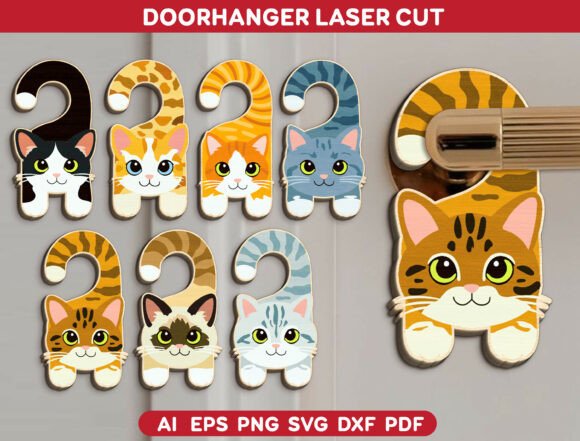 Cute Cat Door Hanger Laser Cut Files