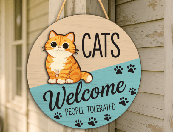 Funny Ginger Cat Welcome Door Hanger