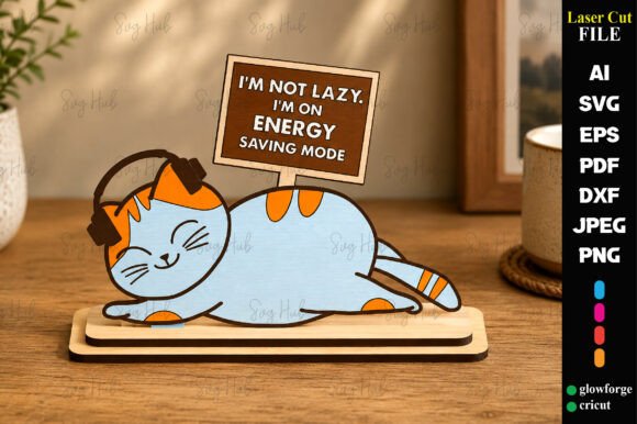 Funny Lazy Cat Table Laser Cut Stand