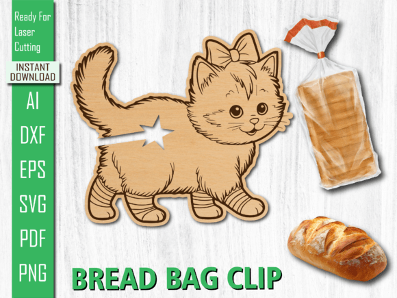 Laser Cut Cat Bow Bread Bag Clip