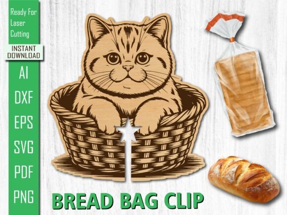 Laser Cut Cat, Cat Basket Bread Clip