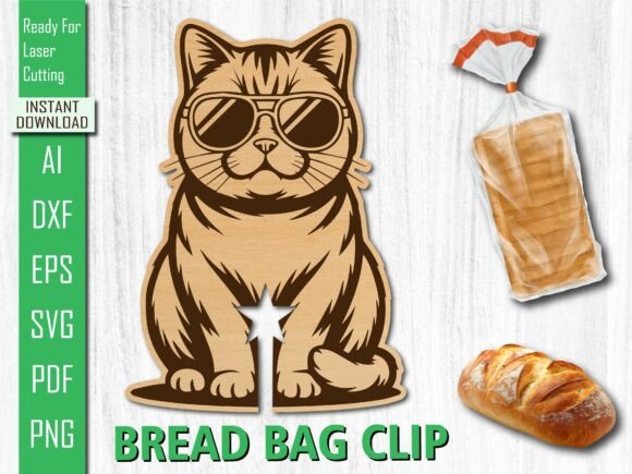 Laser Cut Cool Sunglasses Cat Bread Clip