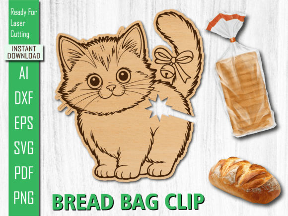 Laser Cut Cute Kitten Cat Bread Bag Clip