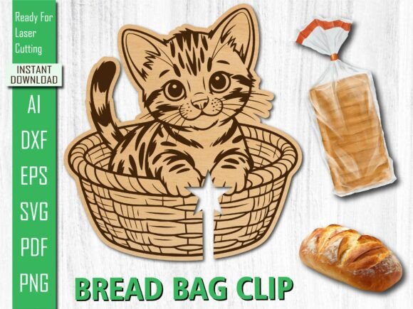 Laser Cut Kitten Basket Cat Bread Clip
