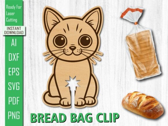 Laser Cut Kitten Cat Bread Bag Clip SVG