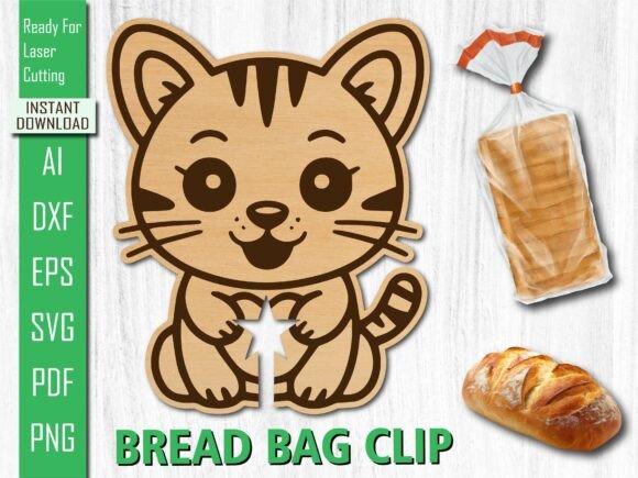 Laser Cut Kitten, Cat Per Bread Clip
