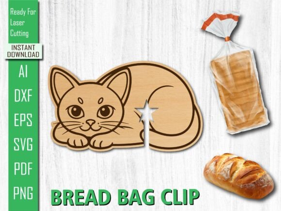 Laser Cut Sleeping Cat Bread Bag Clip