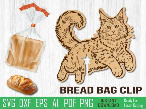 Maine Coon Cat Bread Clip, Cat Laser Cut