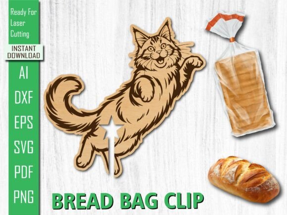 Playful Cat Bread Clip Laser Design