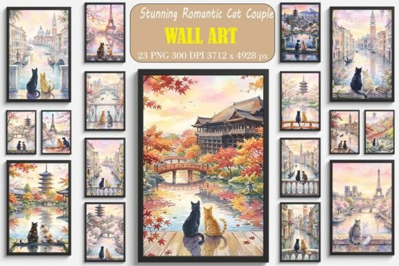 Stunning Romantic Cat Couple Wall Art