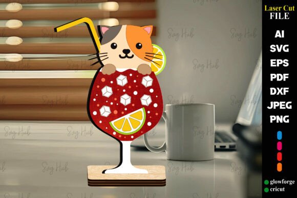 Summer Cat Cocktail Laser Stand