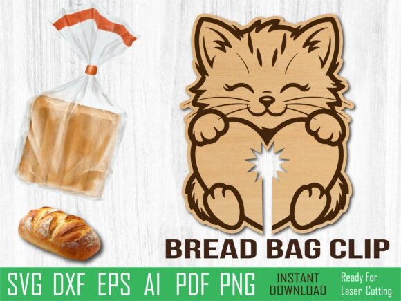 Valentine Sleeping Cat Bread Clip, Laser