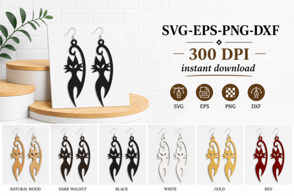 Wooden Cat Earring Laser Cut File